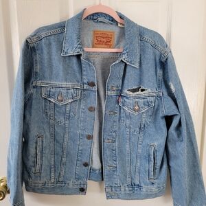 Levi's Classic Blue Distressed Boyfriend Trucker Jean Jacket